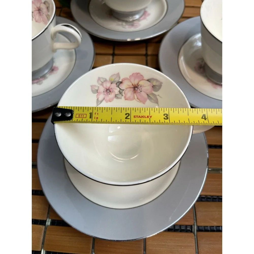 Vintage 1953 Homer Laughlin Cavalier Eggshell Cup & Saucer Set CV17 Gray Floral